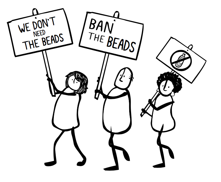 illustration of characters holding signs opposing microbeads